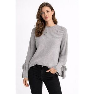 DH New York Drop Needle Tie Sleeve Snowglobe Grey Sweater Womens Size Small